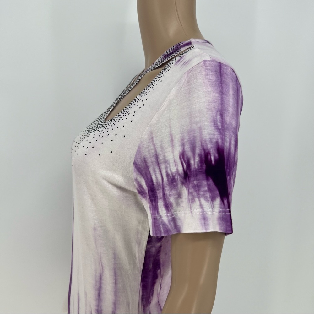 Vocal Top Womens Purple and White Cut Out Crisscross Neckline With Rhinestones - Picture 7 of 10